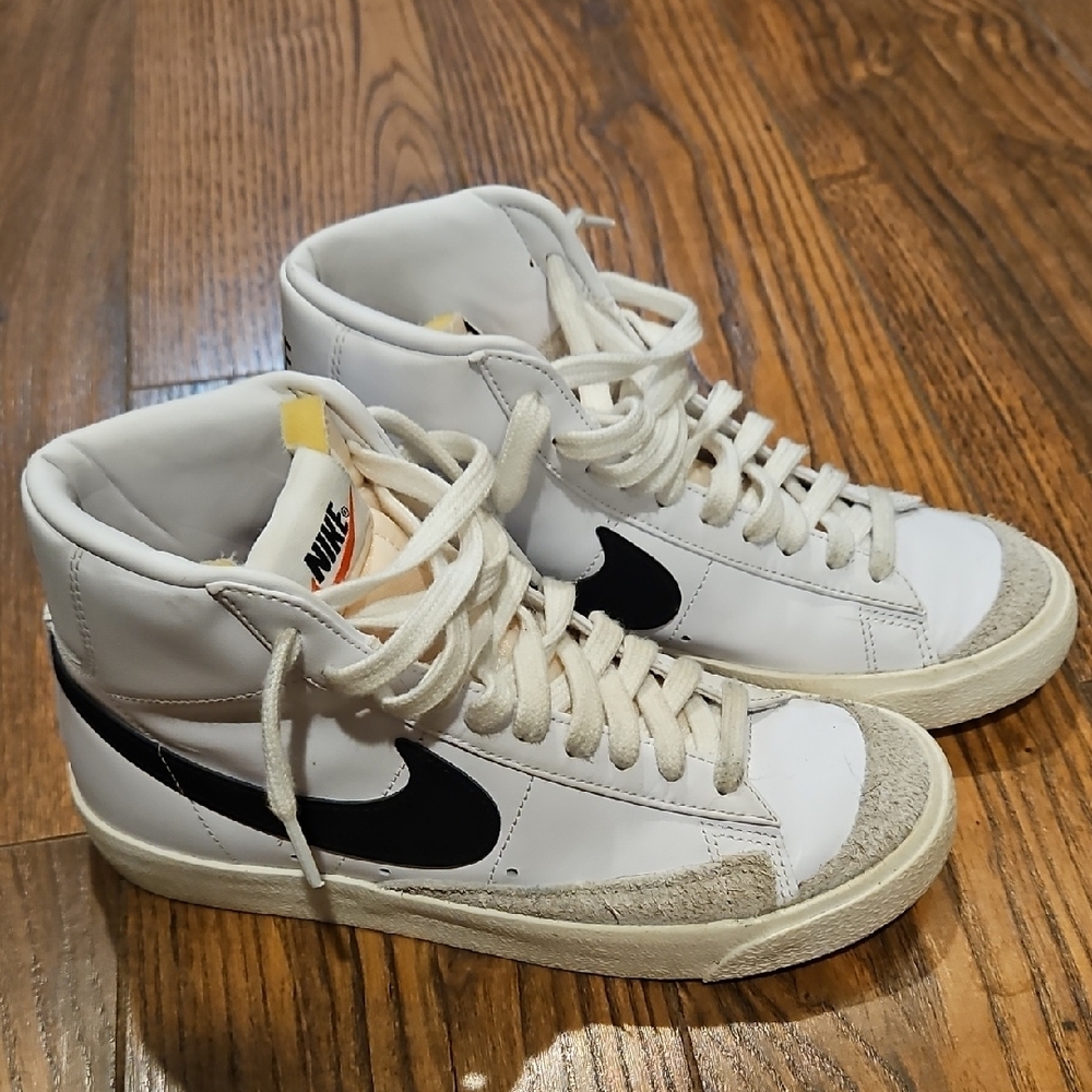 Nike Blazers White High-Top Sneakers with Black Swoosh and Cream Accents